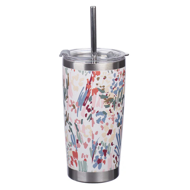 He Has Made Everything Beautiful In Its Time Floral Stainless Steel Travel Mug with Straw