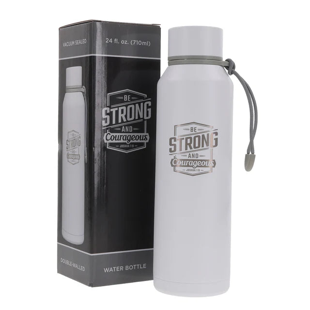 Be Strong and Courageous White Stainless Steel Water Bottle