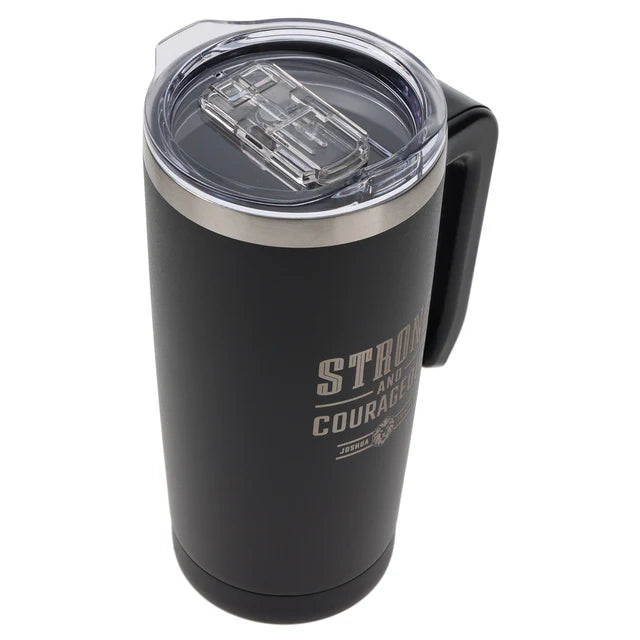 Strong and Courageous Black Stainless Steel Travel Mug with Handle
