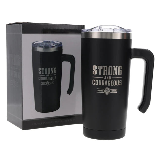 Strong and Courageous Black Stainless Steel Travel Mug with Handle