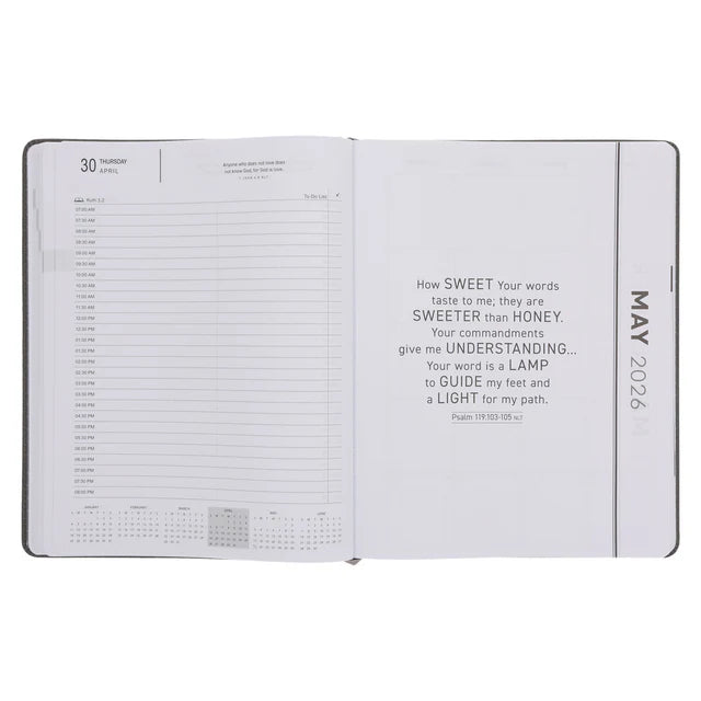 2026 A4 Executive Diary - Daily Planner - Be Strong in the Lord - Faux Leather