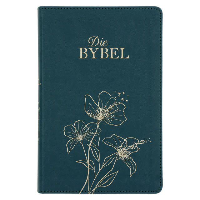 NLV Olyfgroen Met Goue Blomme Kunsleer Standaard Bybel Met Duimgrepe