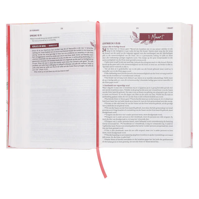 NLV Pienk Blomme Hardeband Stiltetydbybel vir Vroue