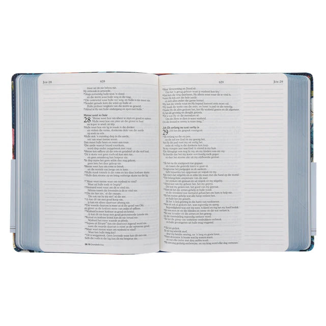 NLV Donkerblou Blomme Kunsleer Joernaal-Bybel