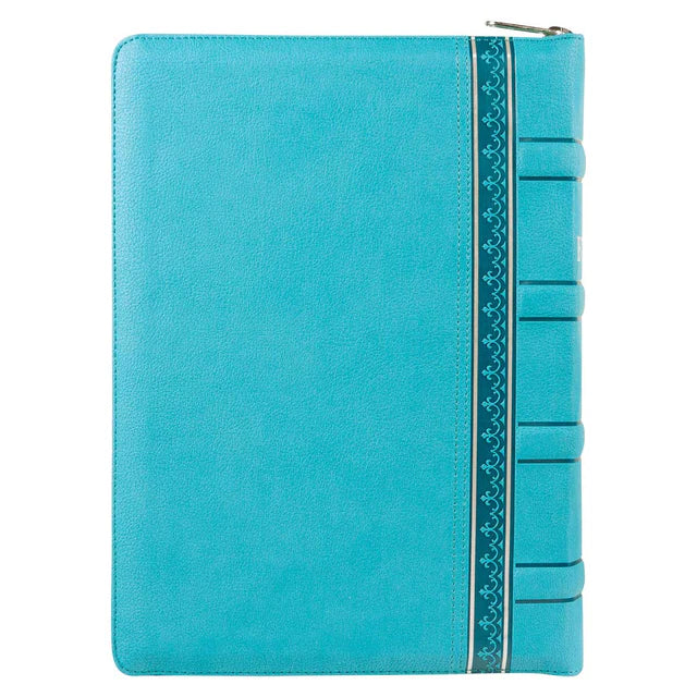 NLV Blougroen Kunsleer Bybel Grootdruk Met Ritssluiter & Duimgrepe