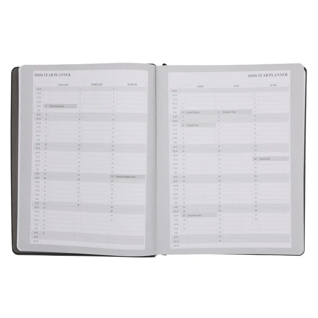2026 John Maxwell A4 Diary - Daily Planner Black and Brown - Imitation Leather